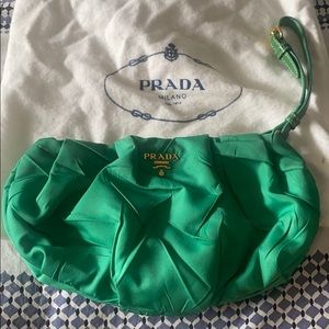 Authentic Raso Satin Green Prada Clutch